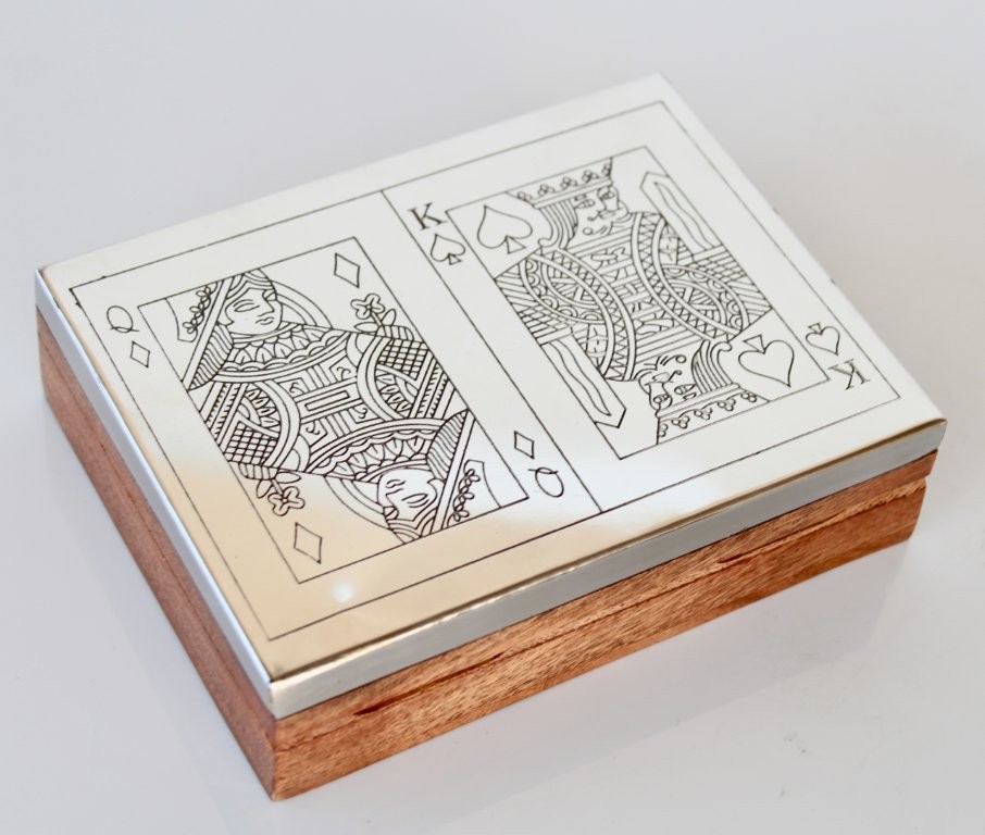 King & Queen Silver & Wood Double Card Box